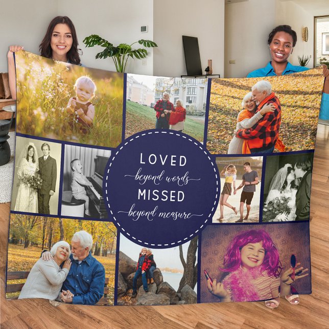 Remembrance Photo Collage Loved Beyond Words Blue Fleece Blanket (Creator Uploaded)