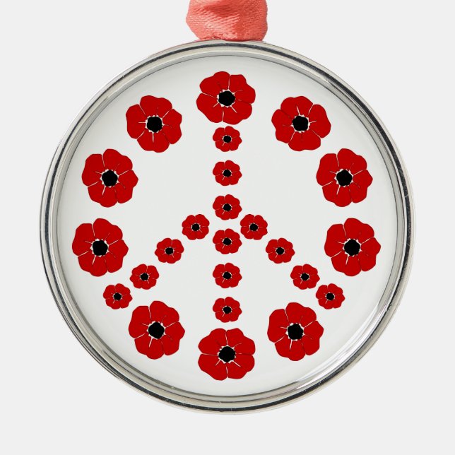 Remembrance Poppies Peace Symbol Pendant Metal Tree Decoration (Front)