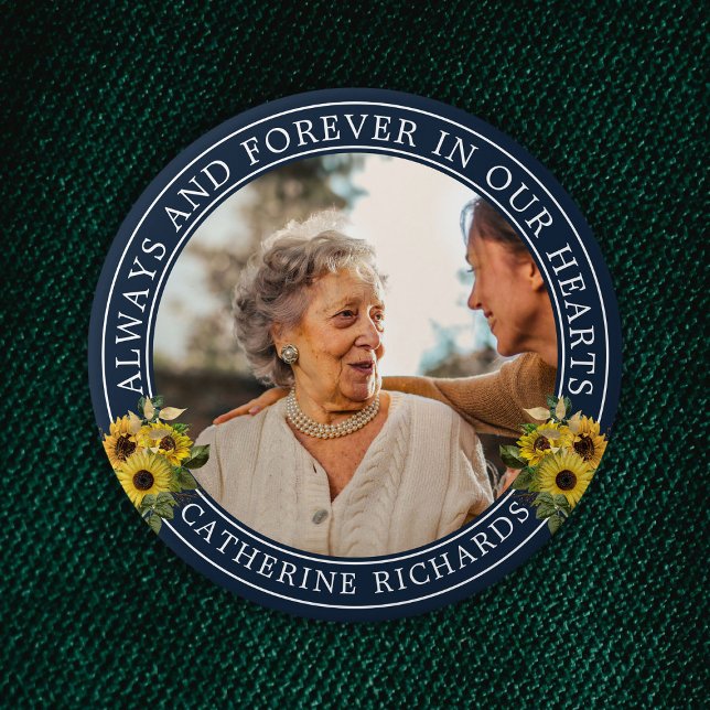 Remembrance Sunflower Florals Photo Memorial 7.5 Cm Round Badge (Creator Uploaded)