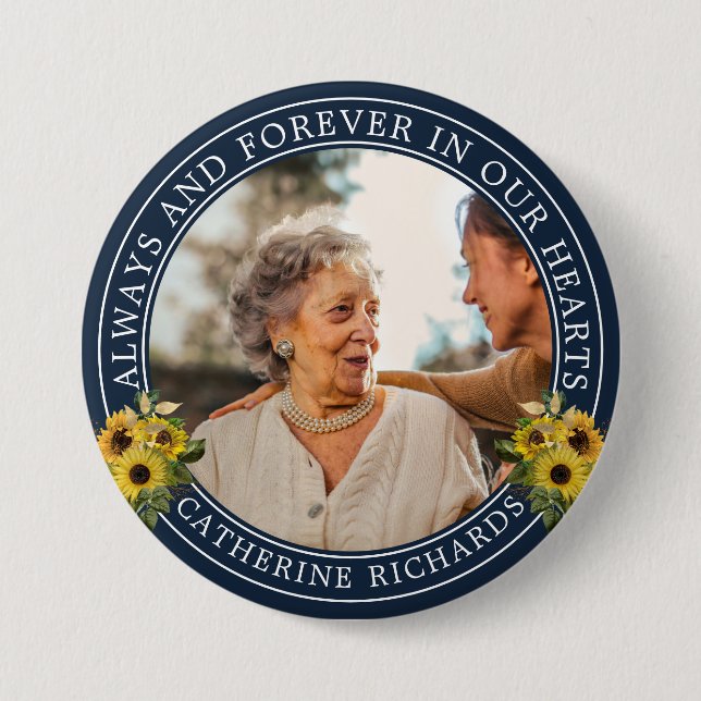 Remembrance Sunflower Florals Photo Memorial 7.5 Cm Round Badge (Front)