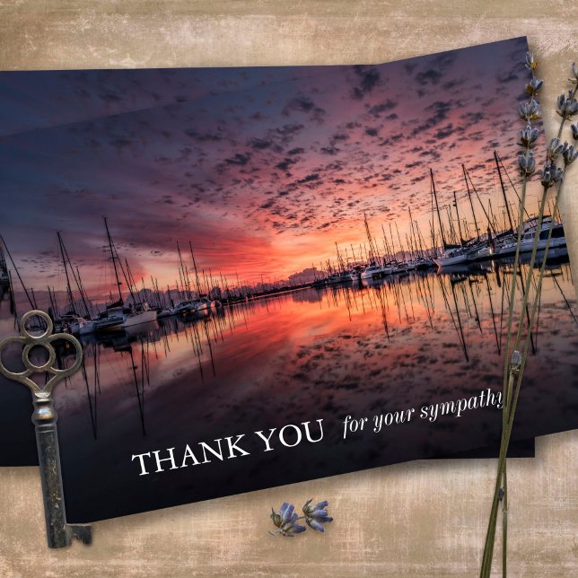 Remembrance Sunset Docks Funeral Thank You Card (Sympathy Photo Celebration of Life, In Loving Memory, Forever in our Hearts Funeral thank you cards)