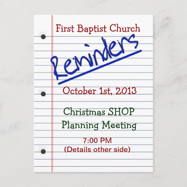 REMINDER POSTCARD - NOTEPAPER - MULTI-PURPOSE (Front)