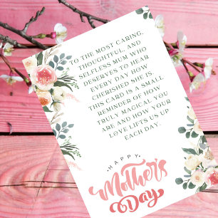 reminder to selfless MOM,mother's day pink floral Card