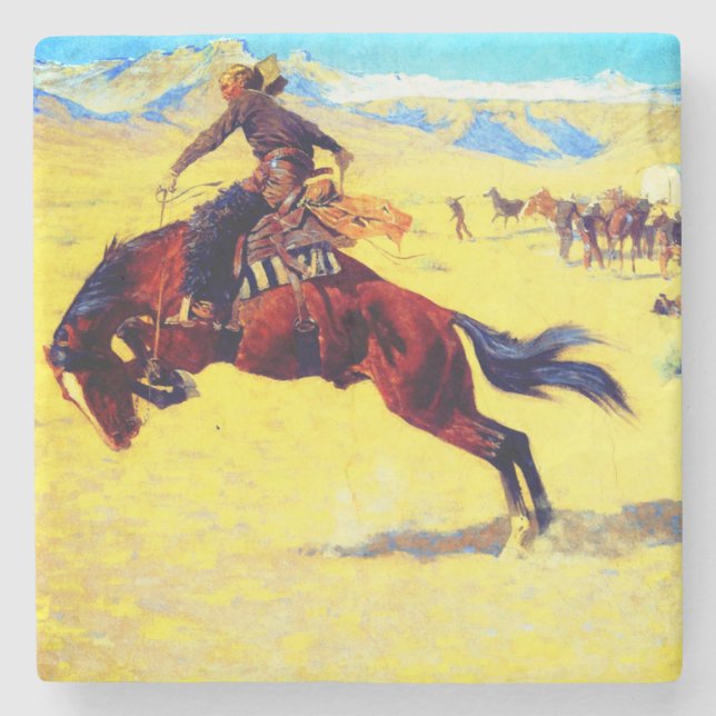 Remington Old West Horse and Cowboy Stone Coaster (Front)