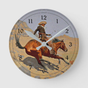 Remington: The Cowboy, American cowboy art Round Clock