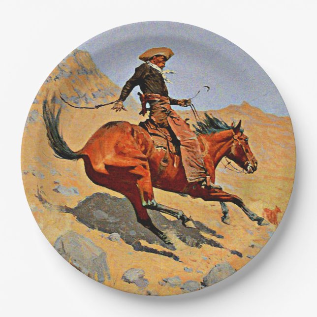 Remington - The Cowboy, famous painting Paper Plate (Front)