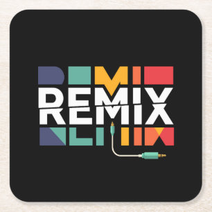 Remix Audio DJ Music Retro Geometric Graphic Square Paper Coaster