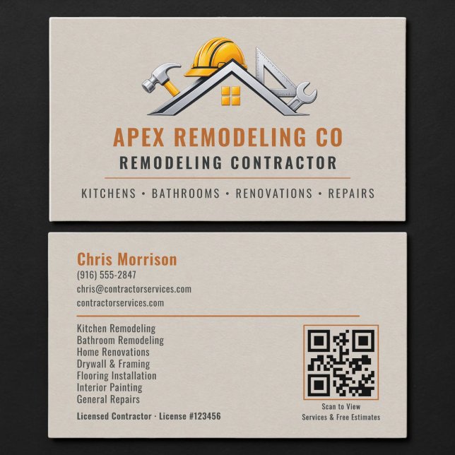 Remodeling Construction Contractor QR Code Business Card (Creator Uploaded)