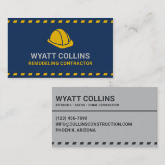Remodeling Contractor Hardhat Dark Blue Business Card