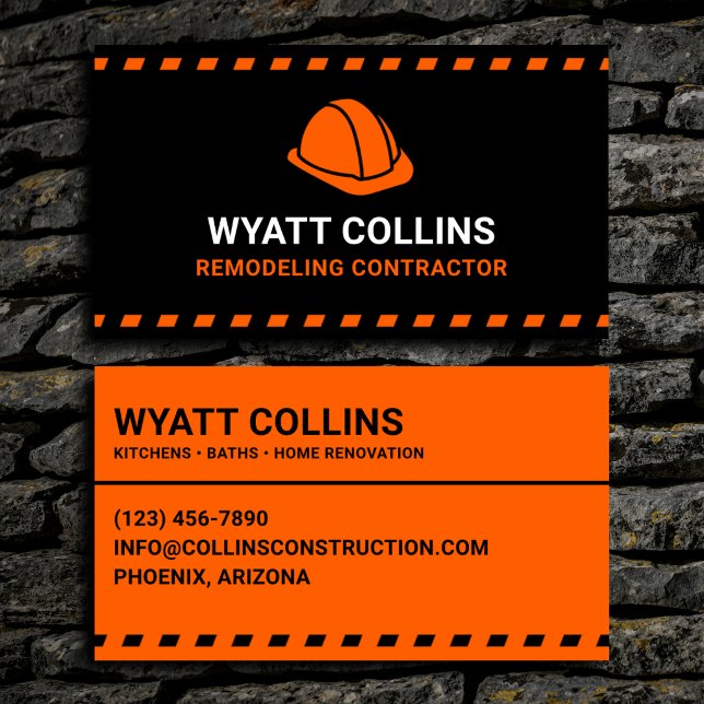 Remodeling Contractor Orange Hard Hat Business Card (Creator Uploaded)