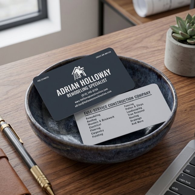 Remodeling Specialist Contractor Modern Charcoal Business Card (Creator Uploaded)