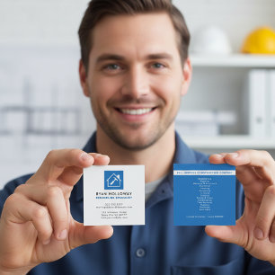 Remodeling Specialist Contractor White and Blue Square Business Card