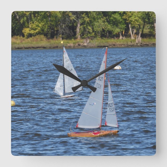 Remote Controlled Sailboats on the Water   Square Wall Clock (Front)
