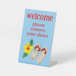 Remove Shoes Flip Flops Tropical Vacation Rental Pedestal Sign