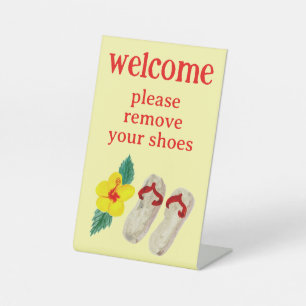 Remove Shoes Flip Flops Tropical Vacation Rental  Pedestal Sign