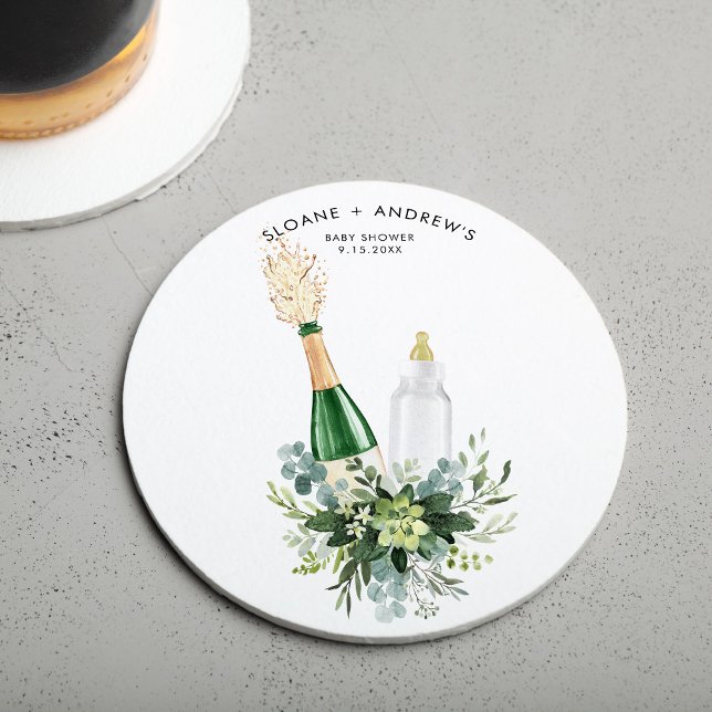 REMY Poppin Bottles Baby Shower Round Paper Coaster (Creator Uploaded)