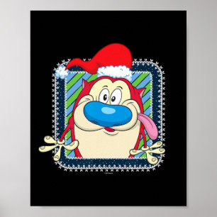 Ren And Stimpy Festive Christmas Santa Hat Stimpy Poster