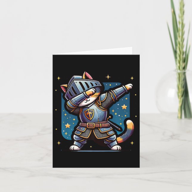 Ren Faire Mediaeval Knight Dabbing Cat Kitten Funn Card (Front)