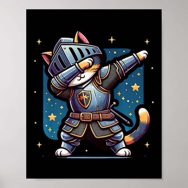 Ren Faire Mediaeval Knight Dabbing Cat Kitten Funn Poster (Front)