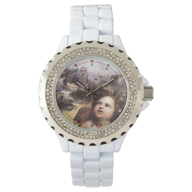 RENAISSANCE ANGEL IN LANDSCAPE,Pink Gemstones Watch (Front)