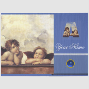 RENAISSANCE ANGELS A LETTER Monogram Blue Tissue Paper