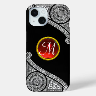 RENAISSANCE ARCHITECT Black White Red Gem Monogram iPhone 15 Case