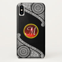 RENAISSANCE ARCHITECT Black White Red Gem Monogram