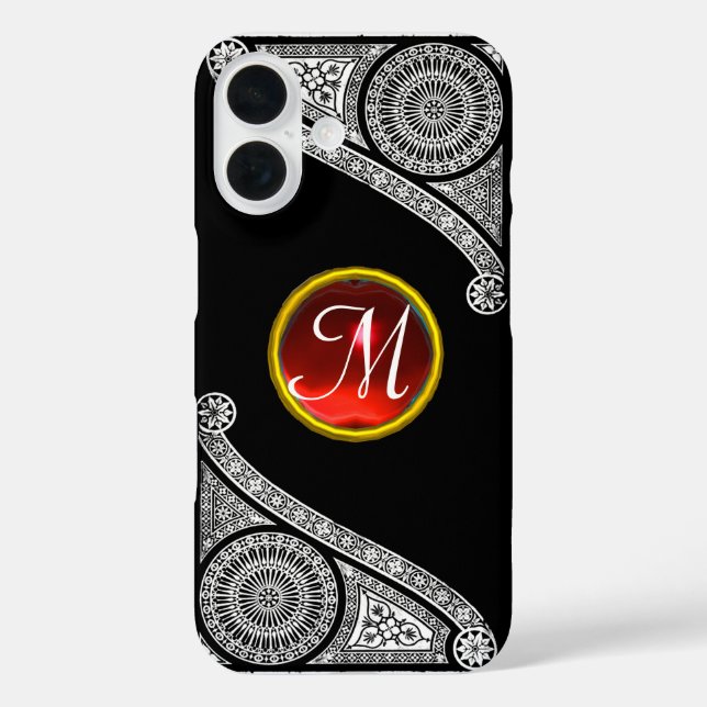 RENAISSANCE ARCHITECT Black White Red Gem Monogram Case-Mate iPhone Case (Back)
