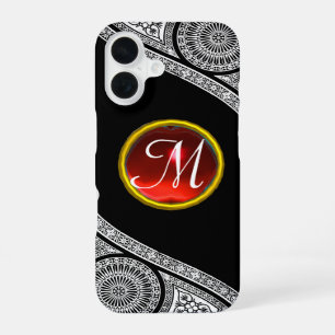 RENAISSANCE ARCHITECT Black White Red Gem Monogram iPhone 16 Case