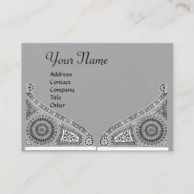 RENAISSANCE ARCHITECTURE MONOGRAM,Black Grey paper Business Card (Front)