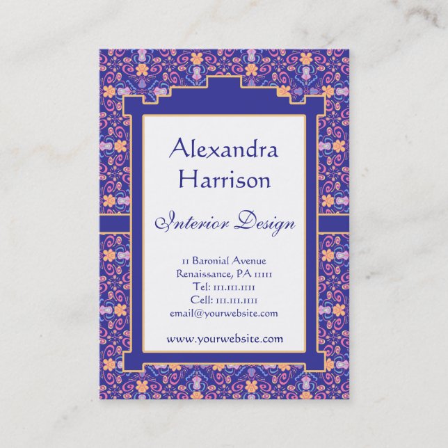 Renaissance Arts and Crafts Floral Pattern Business Card (Front)