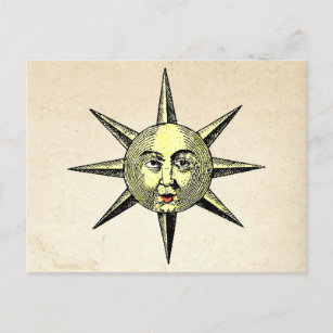 Renaissance Astronomy - Sun Face Hand Coloured Postcard