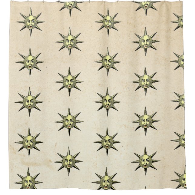 Renaissance Astronomy - Sun Face Hand Coloured Shower Curtain (Front)