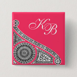 RENAISSANCE Black White Pink Architecture Monogram 15 Cm Square Badge
