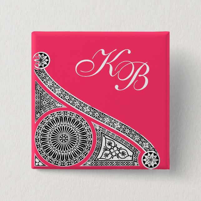RENAISSANCE Black White Pink Architecture Monogram 15 Cm Square Badge (Front)