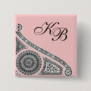 RENAISSANCE Black White Pink Architecture Monogram 15 Cm Square Badge