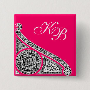 RENAISSANCE Black White Pink Architecture Monogram 15 Cm Square Badge