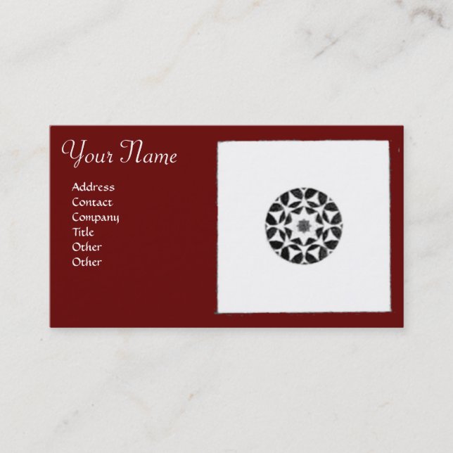 RENAISSANCE Black White Red Geometric Floral Business Card (Front)