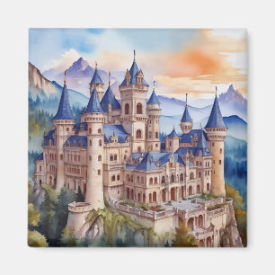 Renaissance castle in the mountains. AI technology Magnet