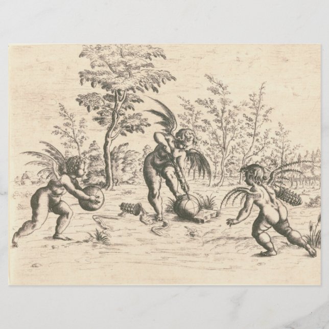 Renaissance Cherub Vintage 1600 Scrapbook Paper (Front)