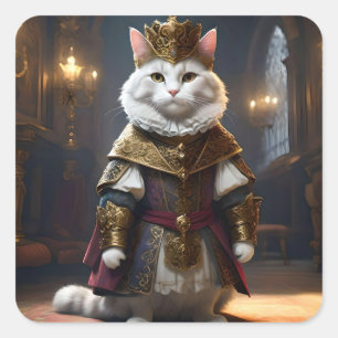 Renaissance Dressed White Cat, Square Sticker