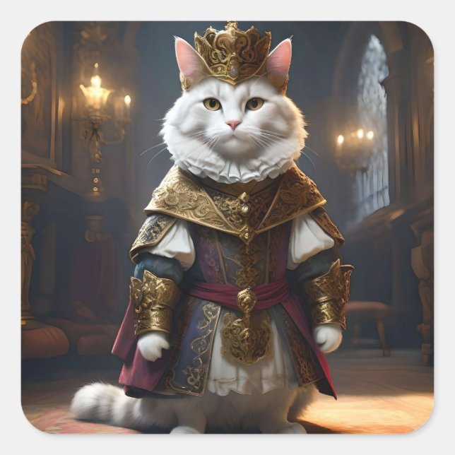 Renaissance Dressed White Cat, Square Sticker (Front)