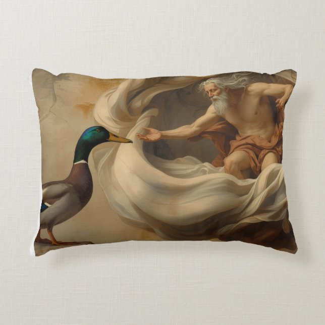 Renaissance Duck Parody Art – Funny Duck Reaching  Decorative Cushion (Front)