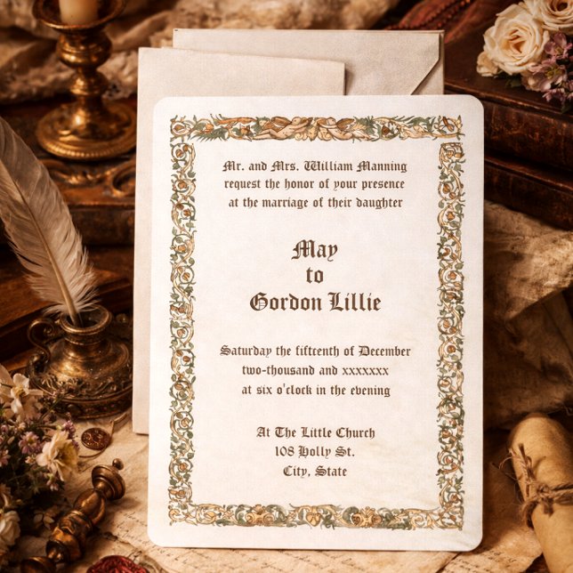 Renaissance Era ca. 1550 Floral Border Wedding Invitation (Creator Uploaded)