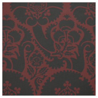 Renaissance Floral - Black on Dark Red Fabric