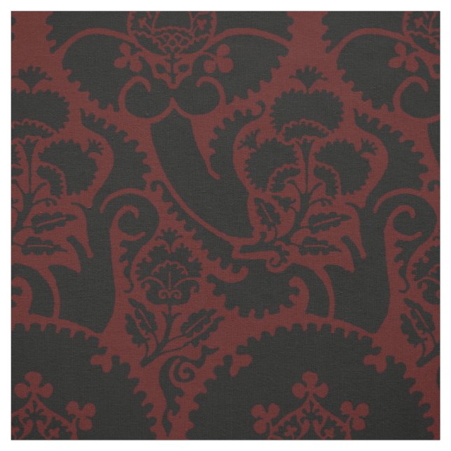 Renaissance Floral - Black on Dark Red Fabric (Swatch)