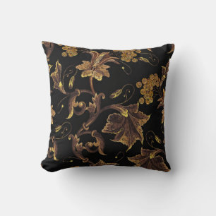 Renaissance Golden Floral Embroidery Pattern Cushion
