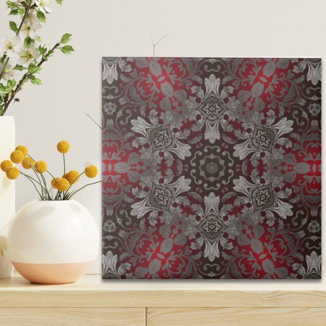 renaissance gothic metallic red and black mandala tile (renaissance gothic metallic red and black mandala ceramic tile)