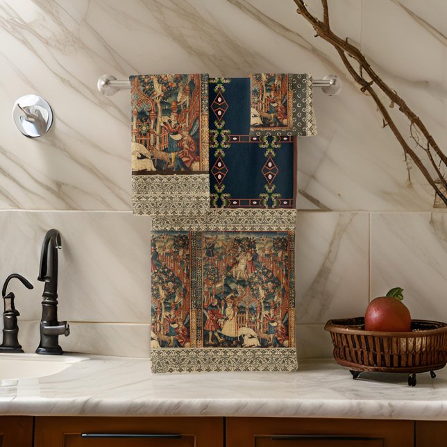 Renaissance Greek Lace Black Gold Beige Bath Towel (Creator Uploaded)