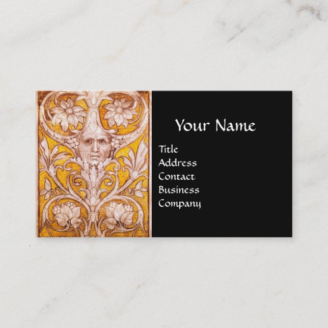 RENAISSANCE GROTESQUE FACE,BLACK GOLD MONOGRAM BUSINESS CARD (Front)